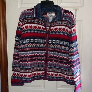 VTG-heirloom collectibles-L-fair isle, country hearts-full zip, cardigan sweater